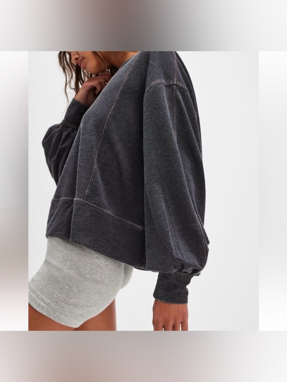 Free People Intimately Don't Wait Up Pullover Balloon Sleeve Charcoal Gray XS - Picture 3 of 8